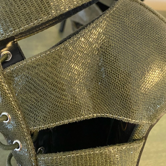 Brand New Olive Alligator Lace Up High Heel Boots - Picture 8 of 9